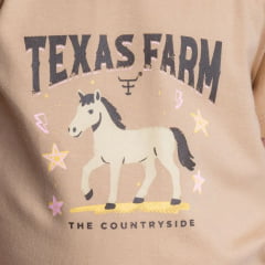 Camiseta Infantil Feminina Texas Farm Backyard Manga Curta Bege Estampa Cavalinho Ref: CIF048
