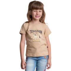 Camiseta Infantil Feminina Texas Farm Backyard Manga Curta Bege Estampa Cavalinho Ref: CIF048