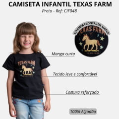 Camiseta Infantil Feminina Texas Farm Backyard Manga Curta Preta Estampa Cavalinho Ref: CIF048