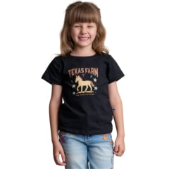 Camiseta Infantil Feminina Texas Farm Backyard Manga Curta Preta Estampa Cavalinho Ref: CIF048