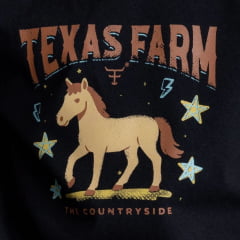 Camiseta Infantil Feminina Texas Farm Backyard Manga Curta Preta Estampa Cavalinho Ref: CIF048