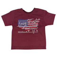 Camiseta Infantil Masculina Laço Forte Manga Curta Bordô C/ Estampa Bandeira American Ref: 391