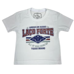 Camiseta Infantil Masculina Laço Forte Manga Curta  Branco C/ Estampa Logo Azul/Verrnelho Ref: 391