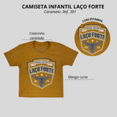 Camiseta Infantil Masculina Laço Forte Manga Curta Ocre/Caramelo C/ Estampa Logo Azul Ref: 391