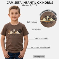 Camiseta Infantil Masculina Ox Horns Marrom Estampada Ref:5352