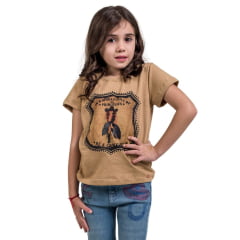 Camiseta Infantil Miss Country Caramelo Manga Curta Princess Com Brilho Preto Ref:3179