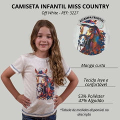 Camiseta Infantil Miss Country Off White Manga Com Desenho De Cavalo E Flores Ref:3227