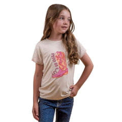 Camiseta Infantil Miss Country Off White Manga Curta Com Desenho De Bota Let´s Go Ref:3234