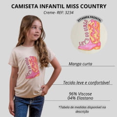 Camiseta Infantil Miss Country Off White Manga Curta Com Desenho De Bota Let´s Go Ref:3234