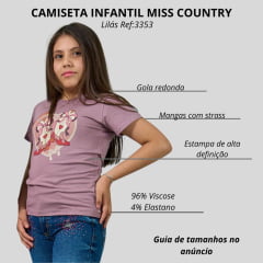 Camiseta Infantil Miss Country T-Shirt Heartland Manga Curta Lilás Ref:003353