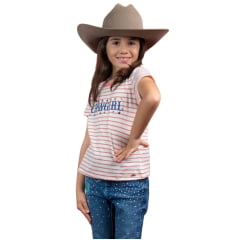 Camiseta Infantil Miss Country T-Shirt Manga Curta Listrada Vermelha Estampa Cowgirl E Estrelas  Ref:3324