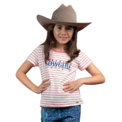 Camiseta Infantil Miss Country T-Shirt Manga Curta Listrada Vermelha Estampa Cowgirl E Estrelas  Ref:3324