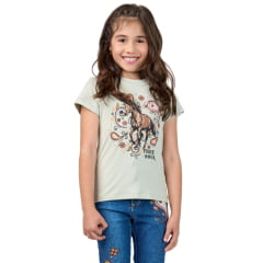 Camiseta Infantil Miss Country T-Shirt Mustang Verde Estampa De Cavalo E Brilhos Ref:003389