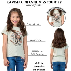Camiseta Infantil Miss Country T-Shirt Mustang Verde Estampa De Cavalo E Brilhos Ref:003389