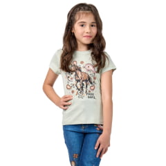 Camiseta Infantil Miss Country T-Shirt Mustang Verde Estampa De Cavalo E Brilhos Ref:003389