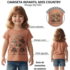 Camiseta Infantil Miss Country T-Shirt Peach Cowgirl Pêssego Estampa Chapéus E Bordado De Brilho Ref:003393