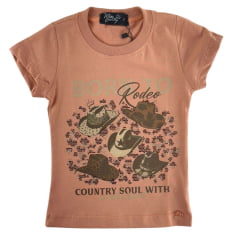 Camiseta Infantil Miss Country T-Shirt Peach Cowgirl Pêssego Estampa Chapéus E Bordado De Brilho Ref:003393