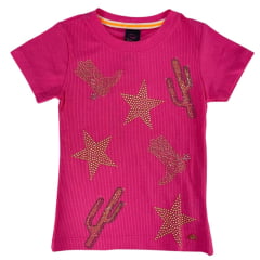 Camiseta Infantil Miss Country T-Shirt Pink Boots Com Bordados Dourado - Ref.3140