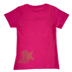 Camiseta Infantil Miss Country T-Shirt Pink Boots Com Bordados Dourado - Ref.3140