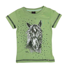 Camiseta Infantil Miss Country Verde Manga Curta Black Horse Com Pedrinhas Ref:3177