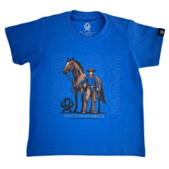 Camiseta Infantil Ox Horns Azul Royal Estampa Cavalo e Cowboy Ref:5325
