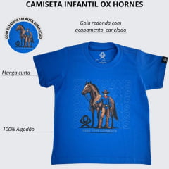 Camiseta Infantil Ox Horns Azul Royal Estampa Cavalo e Cowboy Ref:5325