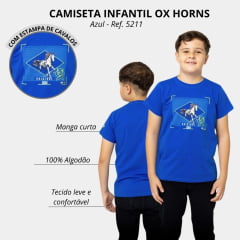 Camiseta Infantil Ox Horns Azul Royal Manga Curta Com Desenho De Cavalo Ref:5211