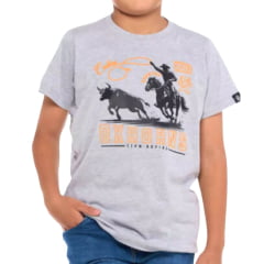 Camiseta Infantil Ox Horns Cinza Mescla Com Desenho de Touro E Cowboy Ref:5265