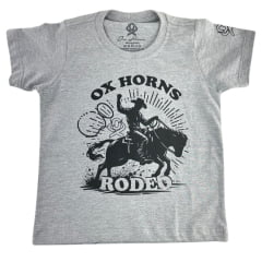 Camiseta Infantil Ox Horns Cinza Mescla Estampa Cowboy Rodeo Em Preto Ref:5330