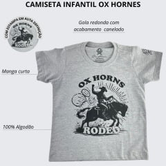 Camiseta Infantil Ox Horns Cinza Mescla Estampa Cowboy Rodeo Em Preto Ref:5330