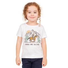 Camiseta Infantil Ox Horns Feminina Branca Manga Curta Com Desenho Cavalo Horses Are Online Ref.5234