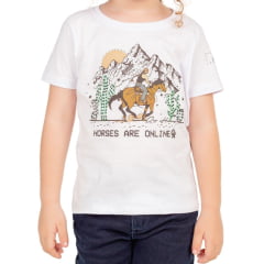 Camiseta Infantil Ox Horns Feminina Branca Manga Curta Com Desenho Cavalo Horses Are Online Ref.5234