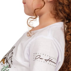 Camiseta Infantil Ox Horns Feminina Branca Manga Curta Com Desenho Cavalo Horses Are Online Ref.5234