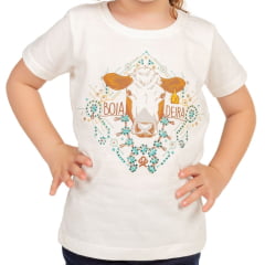 Camiseta Infantil Ox Horns Feminina Creme Manga Curta Com Desenho De Vaca Boiadeira Ref.5233