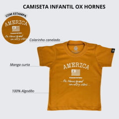 Camiseta Infantil Ox Horns Manga Curta Mostarda Estampa América em Branco Ref.5245