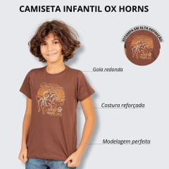 Camiseta Infantil Ox Horns Masculina Marrom Manga Curta Com Desenho de Cavalo Cowboys Ref.5241