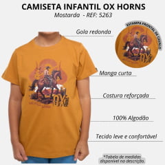 Camiseta Infantil Ox Horns Mostarda Com Desenho De Cavalo Ref.5263