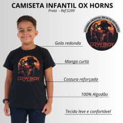 Camiseta Infantil Ox Horns Preta Com Estampa Cowboy Ref:5299