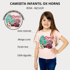 Camiseta Infantil Ox Horns Rosa Manga Curta Strass Ref. 5187