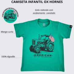 Camiseta Infantil Ox Horns Verde Bandeira Estampa Trator Ref:5326