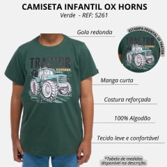 Camiseta Infantil Ox Horns Verde Militar Com Desenho De Trator Ref.5261