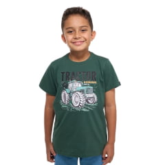 Camiseta Infantil Ox Horns Verde Militar Com Desenho De Trator Ref.5261