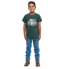 Camiseta Infantil Ox Horns Verde Militar Com Desenho De Trator Ref.5261