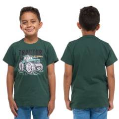 Camiseta Infantil Ox Horns Verde Militar Com Desenho De Trator Ref.5261