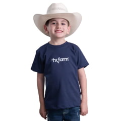 Camiseta Infantil Texas Farm Azul Marinho Com Logo Branco Ref:CTM001