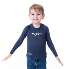 Camiseta Infantil Texas Farm  Azul Marinho Manga Longa UV50+ Com Logo Em Branco Ref:UVMINI 0001/ UVTEEN001