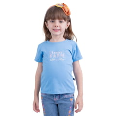 Camiseta Infantil Texas Farm Azul Maya Com Logo em Rosa BB Ref.CIF023