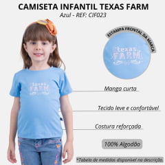 Camiseta Infantil Texas Farm Azul Maya Com Logo em Rosa BB Ref.CIF023