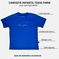 Camiseta Infantil Texas Farm Azul Royal Estampa Laranja Ref:CIM061