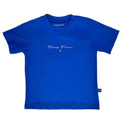 Camiseta Infantil Texas Farm Azul Royal Estampa Laranja Ref:CIM061